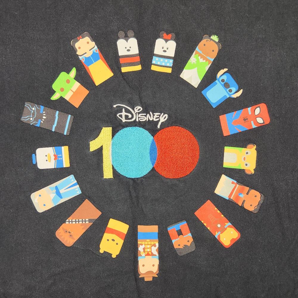Disney 100 Shirt Mens Small Black Mickey Minnie Stitch Grogu Spider Man Marvel